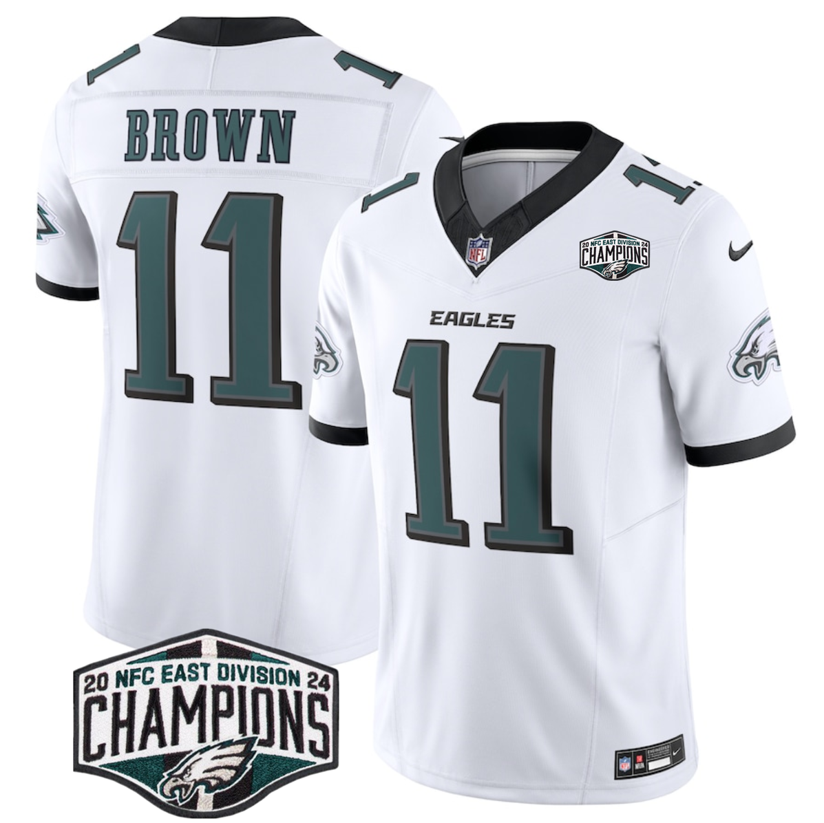 Men's Philadelphia Eagles #11 A.J. Brown White 2024 New NFC East Champions F.U.S.E. Vapor Untouchable Limited Stitched Football Jersey Men's Philadelphia Eagles #11 A.J. Brown White 2024 New NFC East Champions F.U.S.E. Vapor Untouchable Limited Stitched Football Jersey