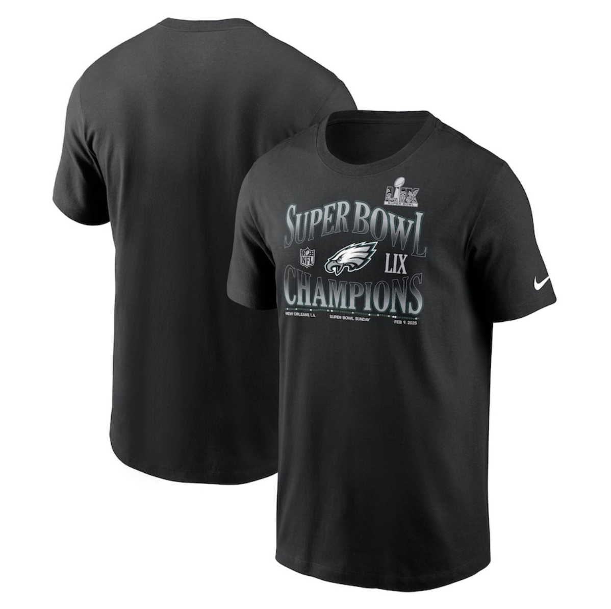 Men's Philadelphia Eagles Black Super Bowl LIX Champions 90's Retro T-Shirt Men's Philadelphia Eagles Black Super Bowl LIX Champions 90's Retro T-Shirt