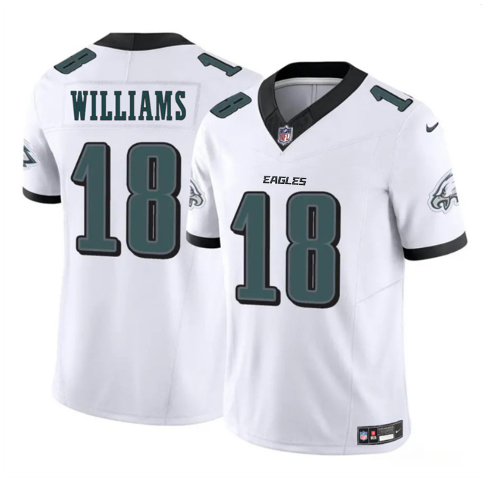 Men's Philadelphia Eagles #18 Avery Williams White 2024 New F.U.S.E. Vapor Untouchable Limited Stitched Football Jersey Men's Philadelphia Eagles #18 Avery Williams White 2024 New F.U.S.E. Vapor Untouchable Limited Stitched Football Jersey