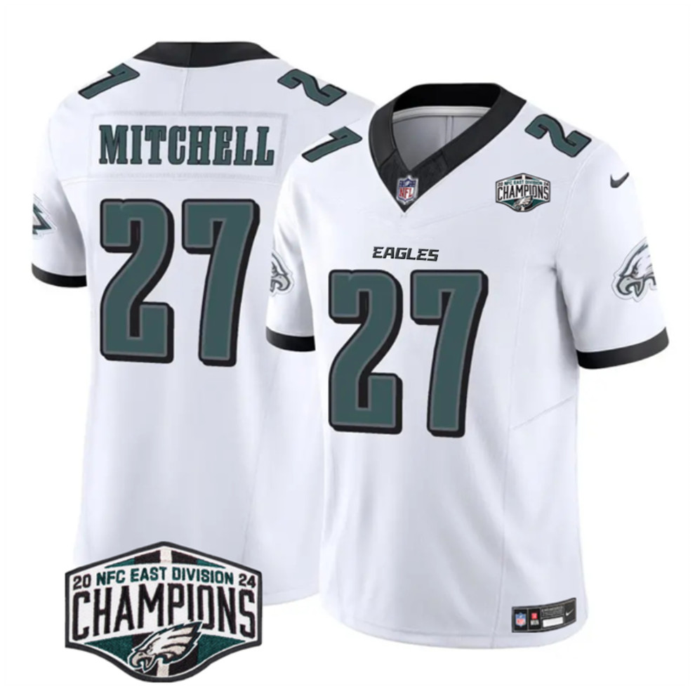 Men's Philadelphia Eagles #27 Quinyon Mitchell White 2024 New NFC East Champions F.U.S.E. Vapor Untouchable Limited Stitched Football Jersey Men's Philadelphia Eagles #27 Quinyon Mitchell White 2024 New NFC East Champions F.U.S.E. Vapor Untouchable Limited Stitched Football Jersey