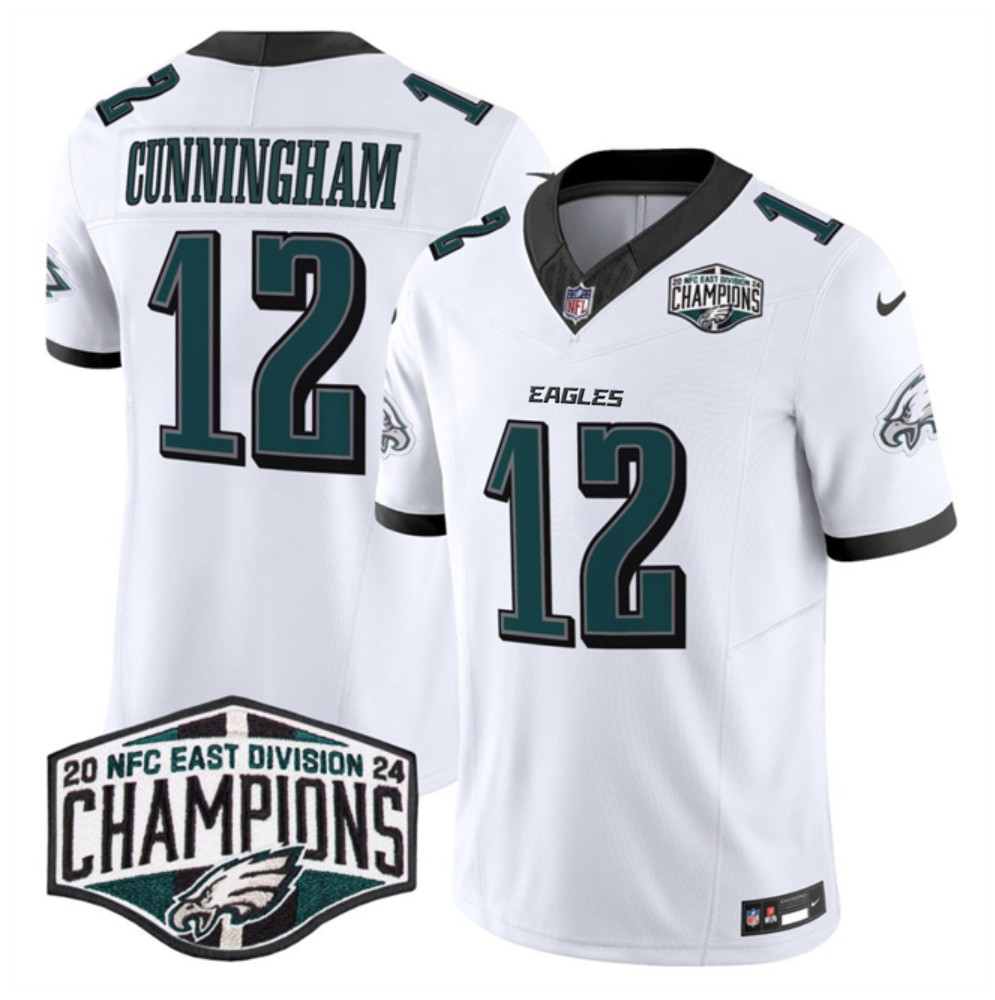 Men's Philadelphia Eagles #12 Randall Cunningham White 2024 New NFC East Champions F.U.S.E. Vapor Untouchable Limited Stitched Football Jersey Men's Philadelphia Eagles #12 Randall Cunningham White 2024 New NFC East Champions F.U.S.E. Vapor Untouchable Limited Stitched Football Jersey