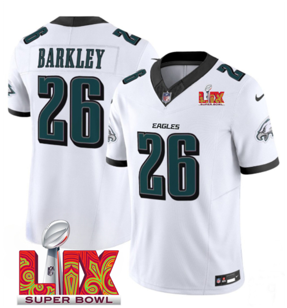 Men's Philadelphia Eagles #26 Saquon Barkley White F.U.S.E. 24/25 Super Bowl LIX Vapor Untouchable Limited Stitched Football Jersey