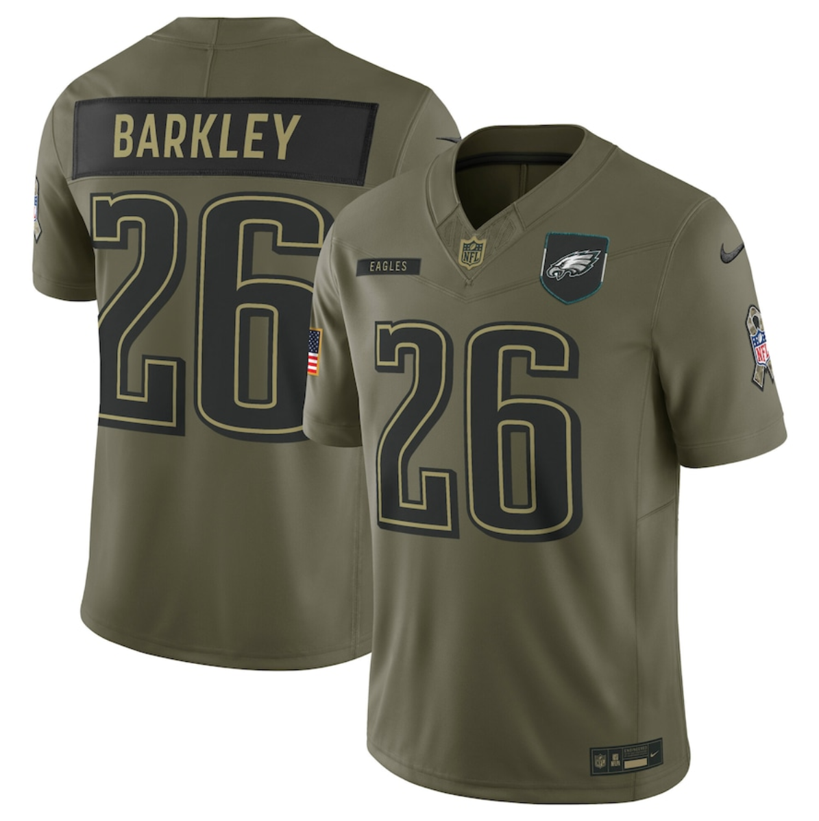 Men's Philadelphia Eagles #26 Saquon Barkley Olive 2025 Salute to Service Limited Stitched Football Jersey Men's Philadelphia Eagles #26 Saquon Barkley Olive 2025 Salute to Service Limited Stitched Football Jersey