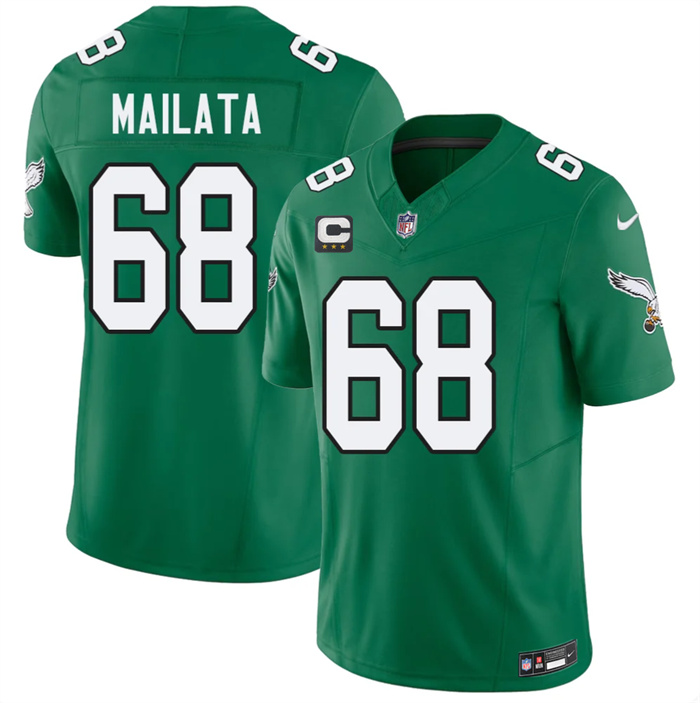 Men's Philadelphia Eagles #68 Jordan Mailata Kelly Green 2026 F.U.S.E. 3-Star C Patch Throwback Vapor Untouchable Limited Stitched Football Jersey