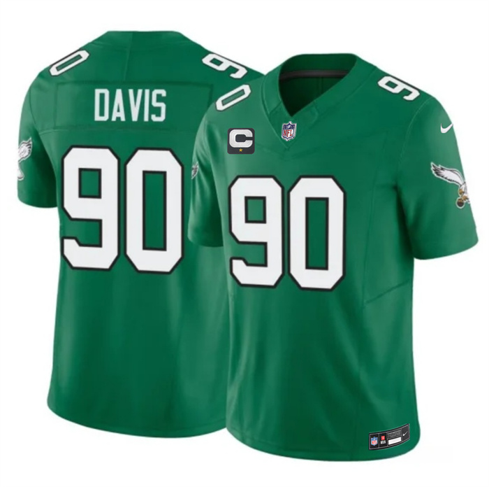 Men's Philadelphia Eagles #90 Jordan Davis Kelly Green 2026 F.U.S.E. 1-Star C Patch Throwback Vapor Untouchable Limited Stitched Football Jersey