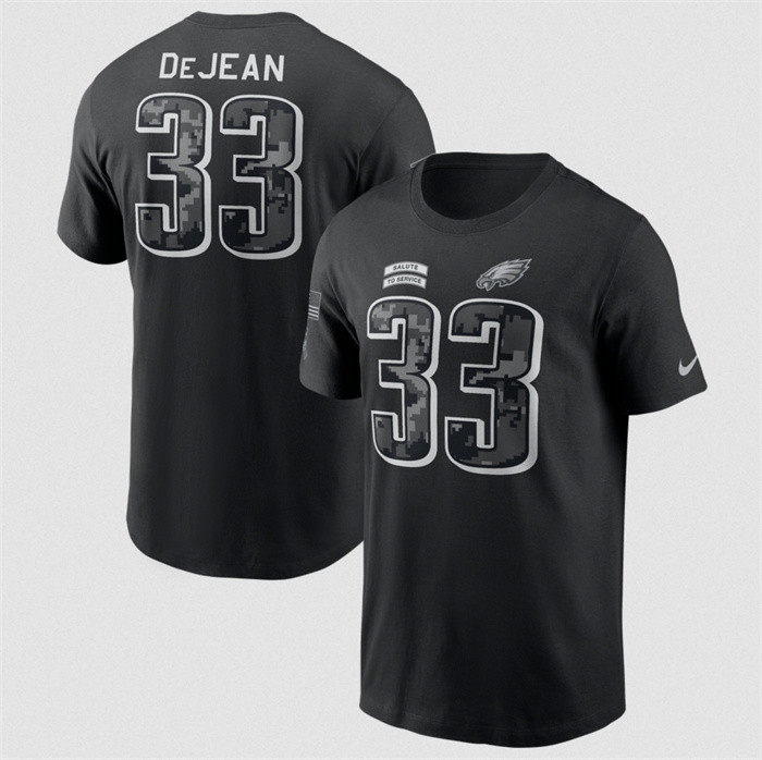Men's Philadelphia Eagles #33 Cooper DeJean Black 2026 Salute to Service Name & Number T-Shirt