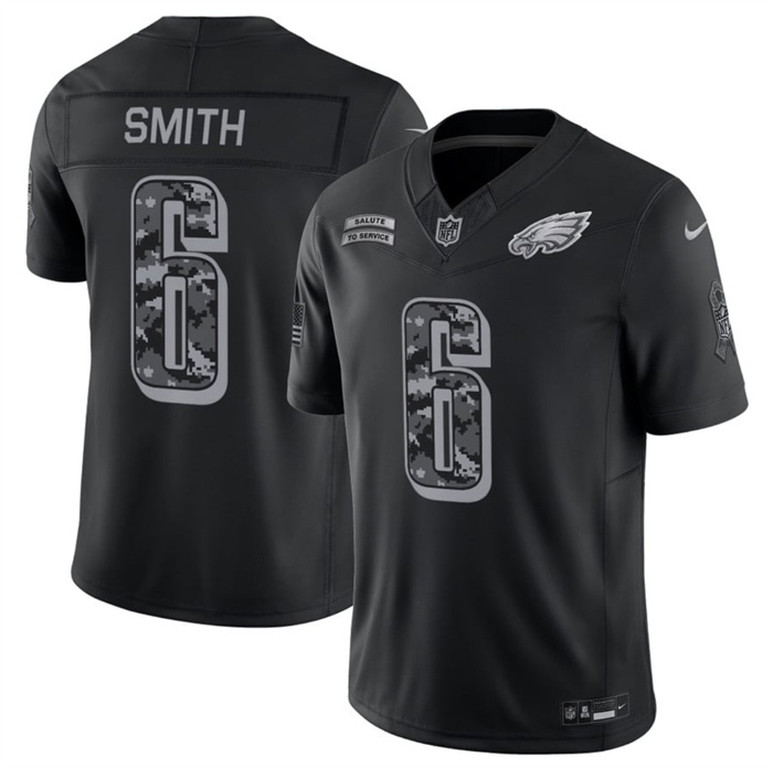 Men's Philadelphia Eagles #6 DeVonta Smith Black F.U.S.E. 2026 Salute to Service Limited Stitched Football Jersey