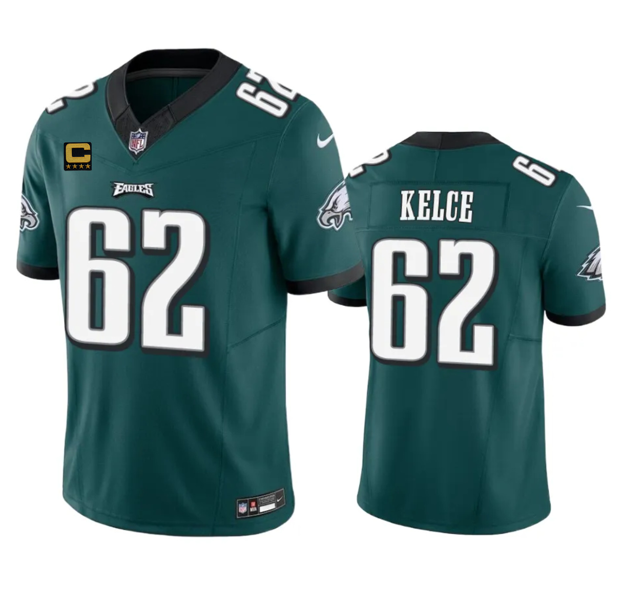 Men's Philadelphia Eagles #62 Jason Kelce Green 2023 F.U.S.E. With 4-Star C Patch Vapor Untouchable Limited Stitched Football Jersey