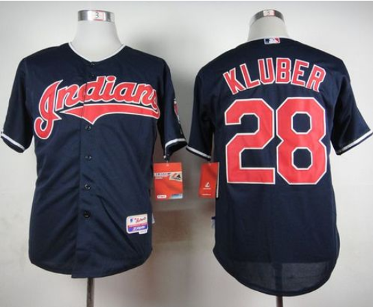 Indians #28 Corey Kluber Navy Cool Base Stitched MLB Jersey
