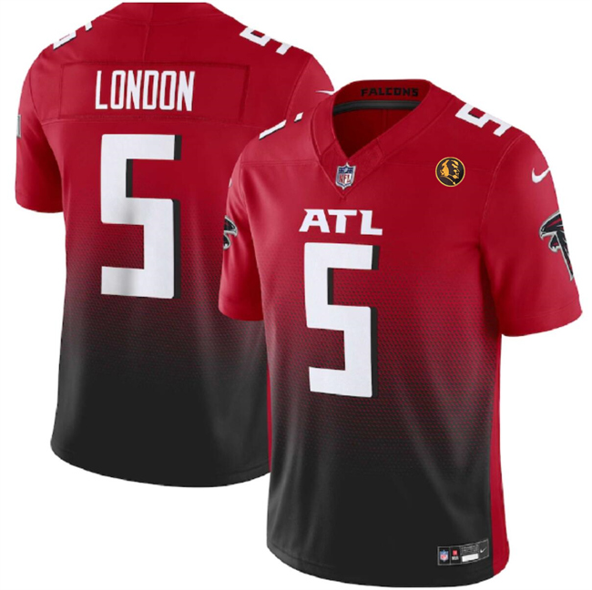 Men's Atlanta Falcons #5 Drake London Red/Black 2023 F.U.S.E. With John Madden Patch Vapor Limited Stitched Football Jersey