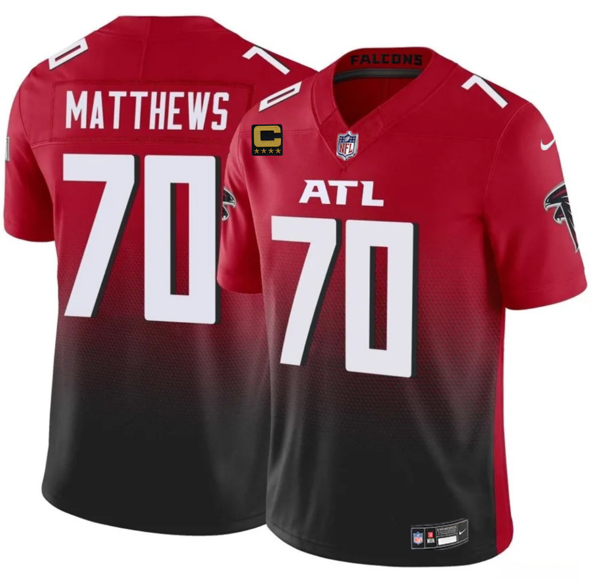 Men's Atlanta Falcons #70 Jake Matthews Red/Black 2025 F.U.S.E With 4-Star C Patch Vapor Untouchable Limited Stitched Football Jersey