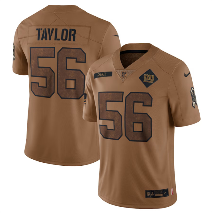 Men's New York Giants #56 Lawrence Taylor 2023 Brown Salute To Service Limited Football Jersey