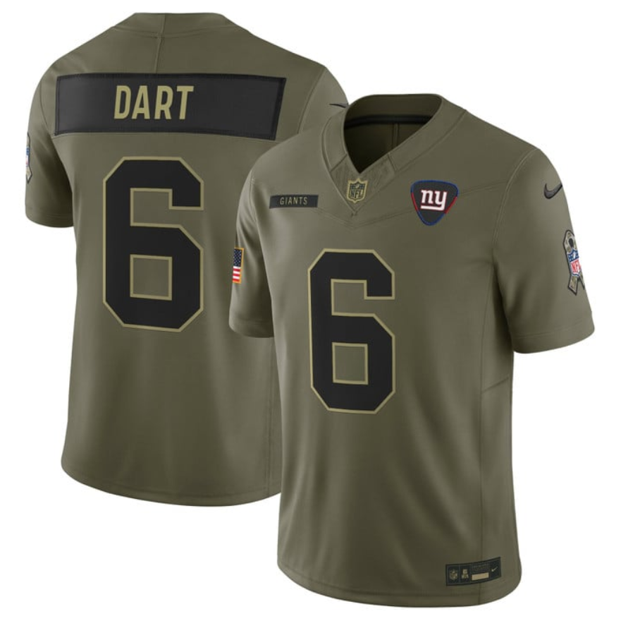 Men's New York Giants #6 Jaxson Dart Olive 2025 F.U.S.E. Salute to Service Limited Stitched Football Jersey Men's New York Giants #6 Jaxson Dart Olive 2025 F.U.S.E. Salute to Service Limited Stitched Football Jersey