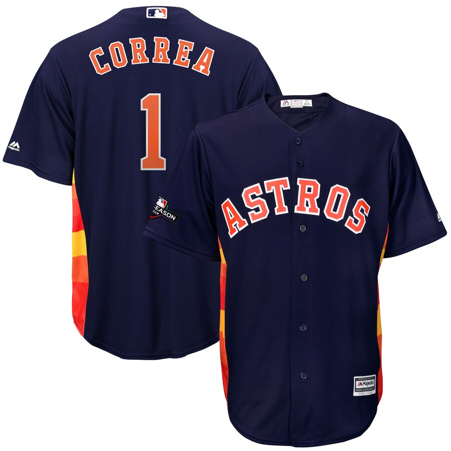 Houston Astros #1 Carlos Correa Majestic 2019 Postseason Official Cool Base Player Jersey Navy