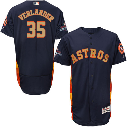 Astros #35 Justin Verlander Navy Blue FlexBase Authentic 2018 Gold Program Cool Base Stitched MLB Jersey