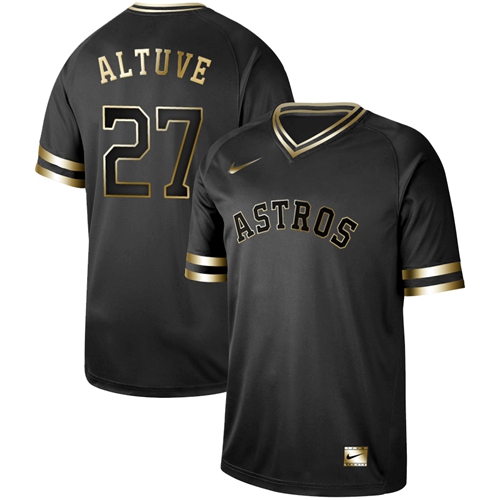 Nike Astros #27 Jose Altuve Black Gold Authentic Stitched MLB Jersey