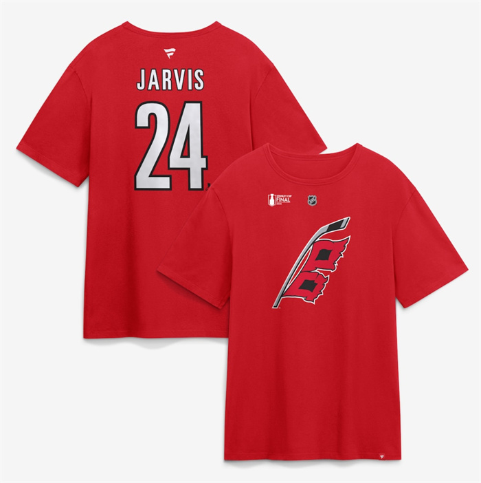 Men's Carolina Hurricanes #24 Seth Jarvis Red 2026 Stanley Cup Final Name & Number T-Shirt Men's Carolina Hurricanes #24 Seth Jarvis Red 2026 Stanley Cup Final Name & Number T-Shirt