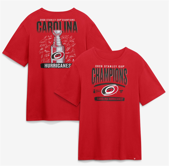 Men's Carolina Hurricanes Red 2026 Stanley Cup Champions Signature Roster T-Shirt