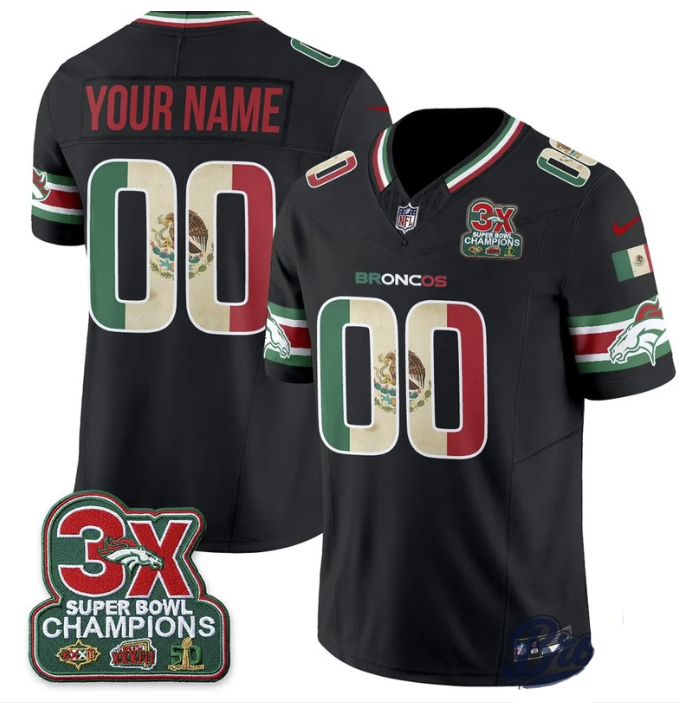 Men's Denver Broncos Active Player Custom Black Mexico Edition Super Bowl Champions Stitched Football Jersey