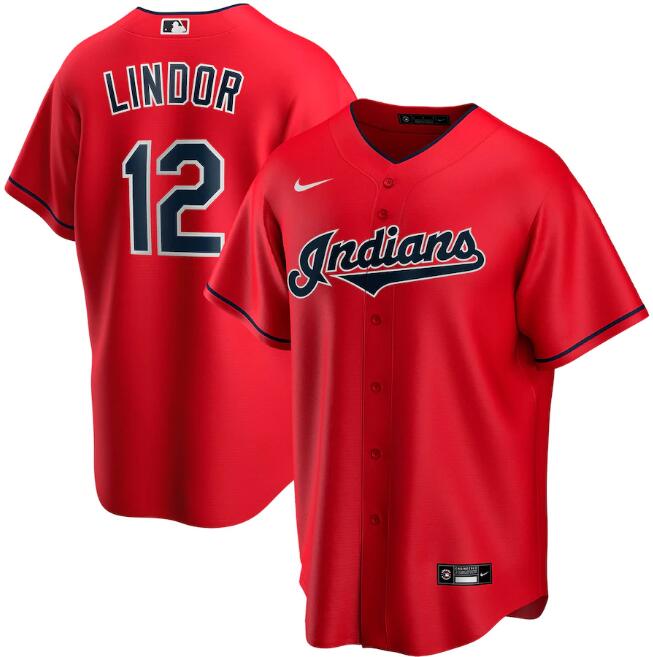 Men's Cleveland Indians #12 Francisco Lindor Red MLB Cool Base Stitched Jersey