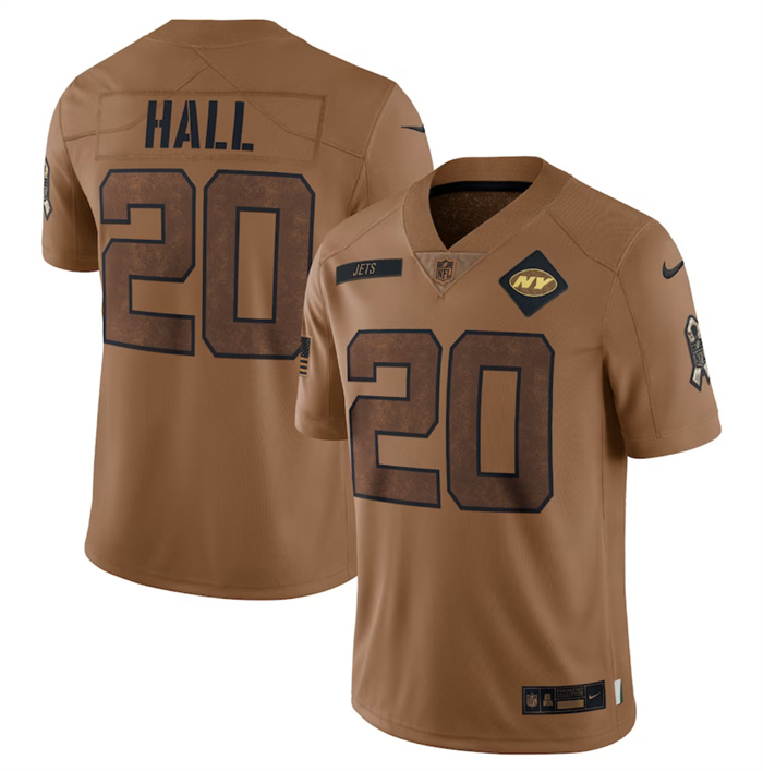 Men's New York Jets #20 Breece Hall 2023 Brown Salute To Service Limited Football Jersey