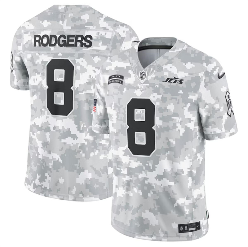 Men's New York Jets #8 Aaron Rodgers 2024 F.U.S.E Arctic Camo Salute to Service Limited Stitched Football Jersey Men's New York Jets #8 Aaron Rodgers 2024 F.U.S.E Arctic Camo Salute to Service Limited Stitched Football Jersey