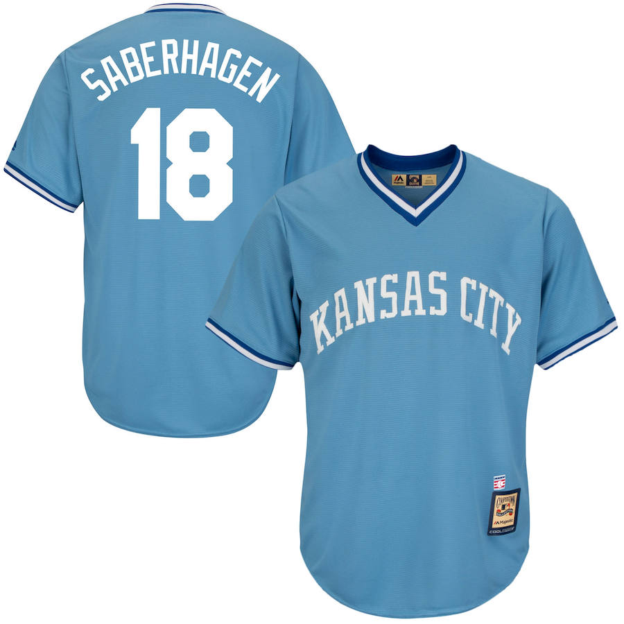 Kansas City Royals #18 Bret Saberhagen Majestic Cool Base Cooperstown Collection Player Jersey Blue
