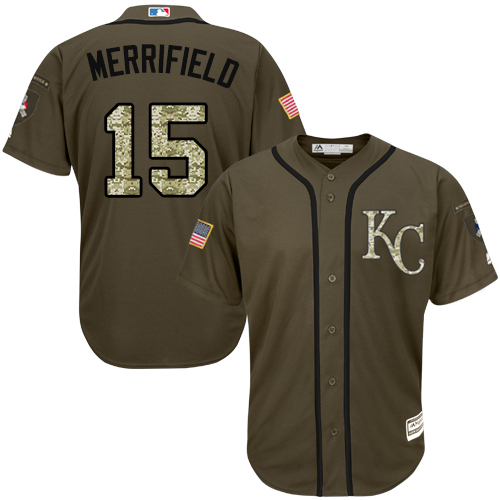 Royals #15 Whit Merrifield Green Salute to Service Stitched MLB Jersey