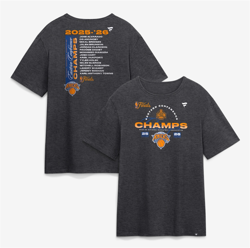 Men's New York Knicks Heather Charcoal 2026 Eastern Conference Champions Roster T-Shirt