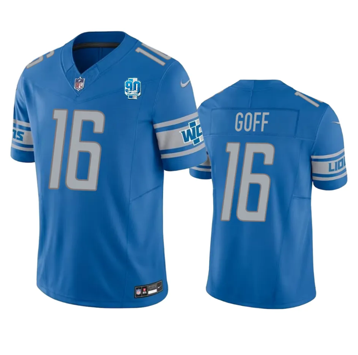 Men's Detroit Lions #16 Jared Goff Blue 2023 F.U.S.E. 90th Anniversary Vapor Untouchable Limited Stitched Jersey