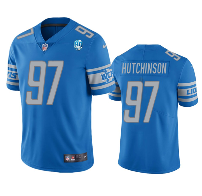 Men's Detroit Lions #97 Aidan Hutchinson Blue 2023 90th Anniversary Vapor Untouchable Limited Stitched Jersey