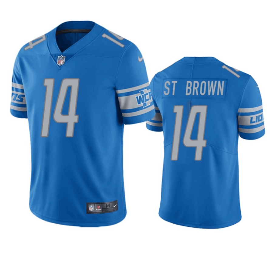 Men's Detroit Lions #14 Amon-Ra St. Brown Blue Vapor Untouchable Limited Stitched Jersey