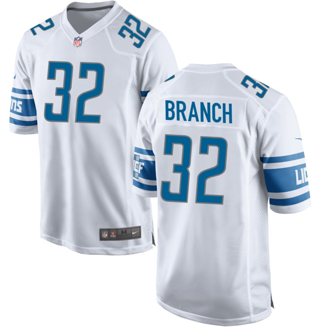 Men's Detroit Lions #32 Brian Branch White Stitched Game Jersey