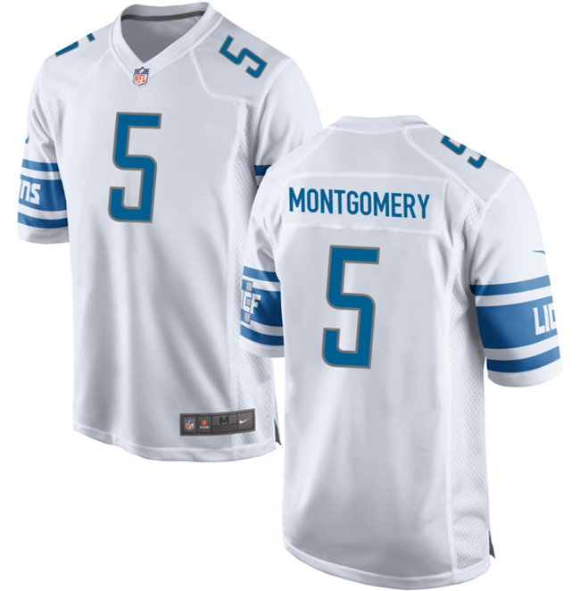 Men's Detroit Lions #5 David Montgomery White Stitched Game Jersey