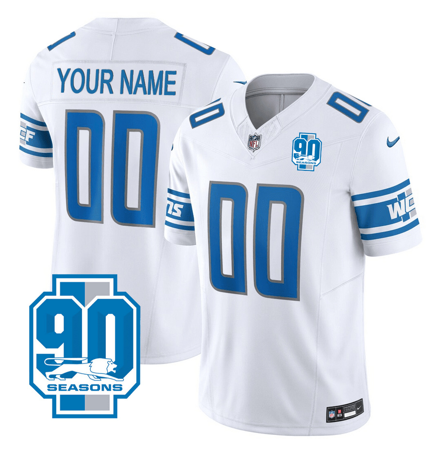 Men's Detroit Lions Active Player Custom White 2023 F.U.S.E. 90th AnniversaryVapor Limited Stitched Football Jersey