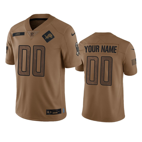 Men's Detroit Lions Active Player Custom 2023 Brown Salute To Service Limited Stitched Jersey