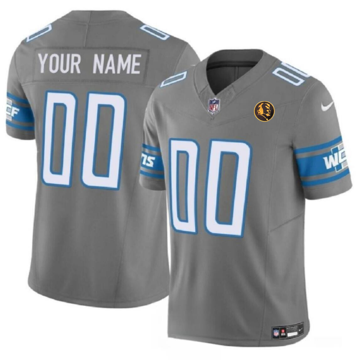 Men's Detroit Lions Active Player Custom Gray 2023 F.U.S.E. With John Madden Patch Vapor Limited Stitched Football Jersey