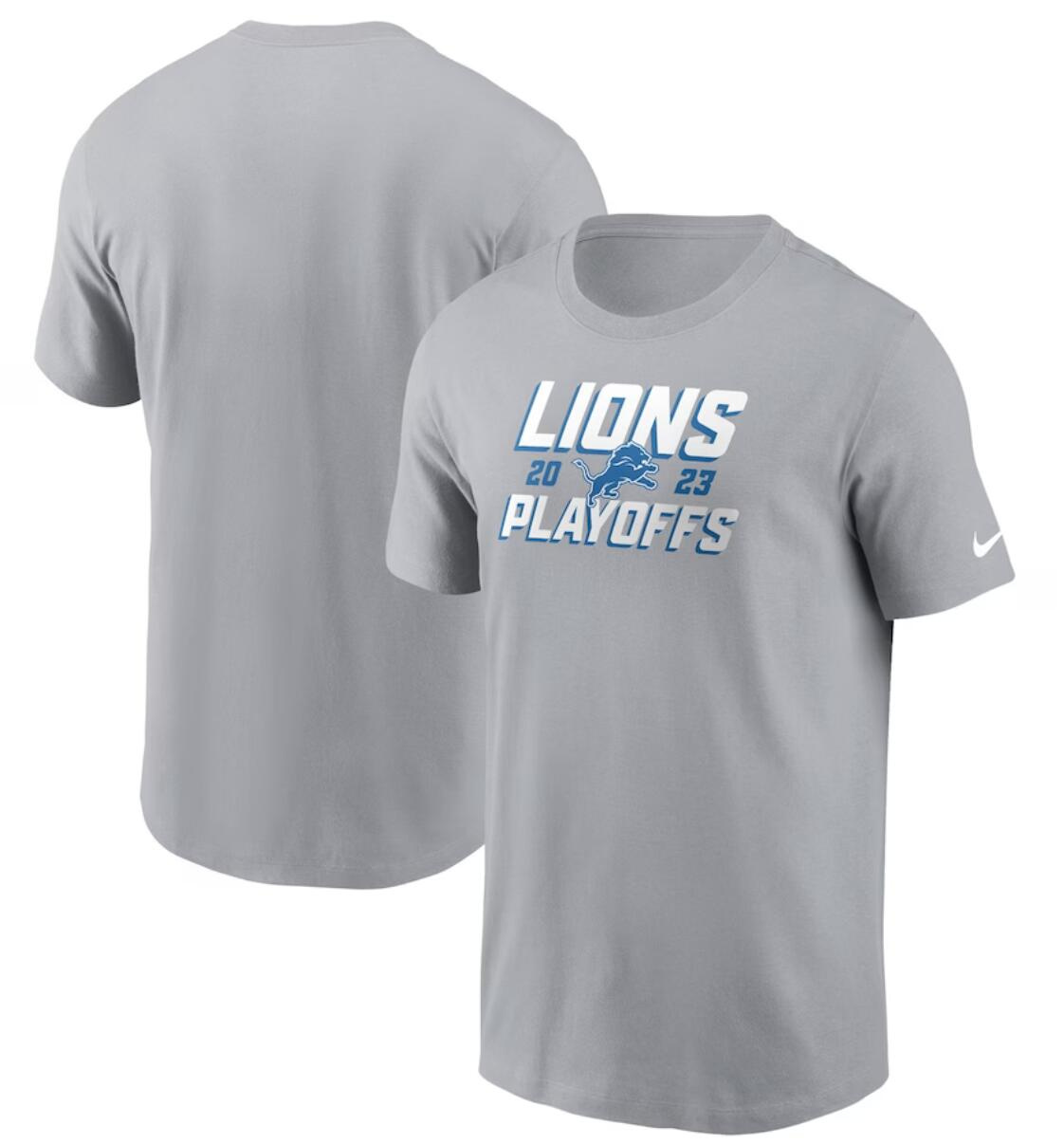 Men's Detroit Lions Gray 2023 NFL Playoffs Iconic T-Shirt