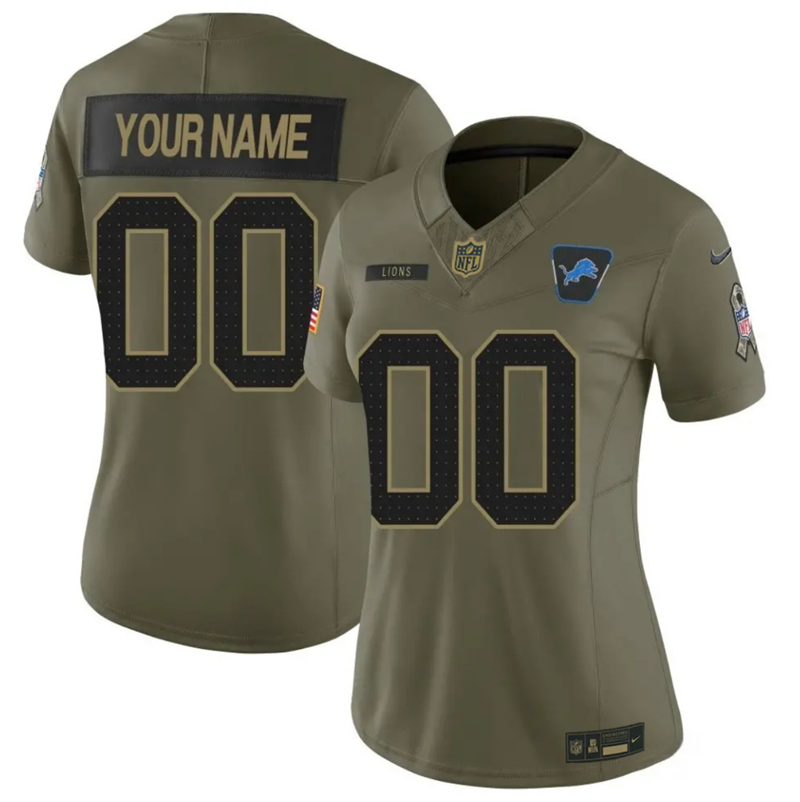 Women's Detroit Lions Active Player Custom Olive 2025 F.U.S.E. Salute to Service Limited Stitched Football Jersey(Run Small)