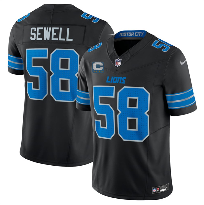 Men's Detroit Lions #58 Penei Sewell Black 2026 With 4-Star C Patch F.U.S.E. Vapor Limited Stitched Jersey