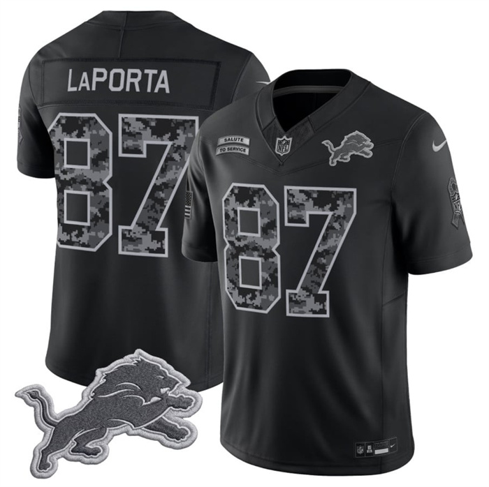 Men's Detroit Lions #87 Sam LaPorta Black F.U.S.E. 2026 Salute to Service Limited Stitched Football Jersey