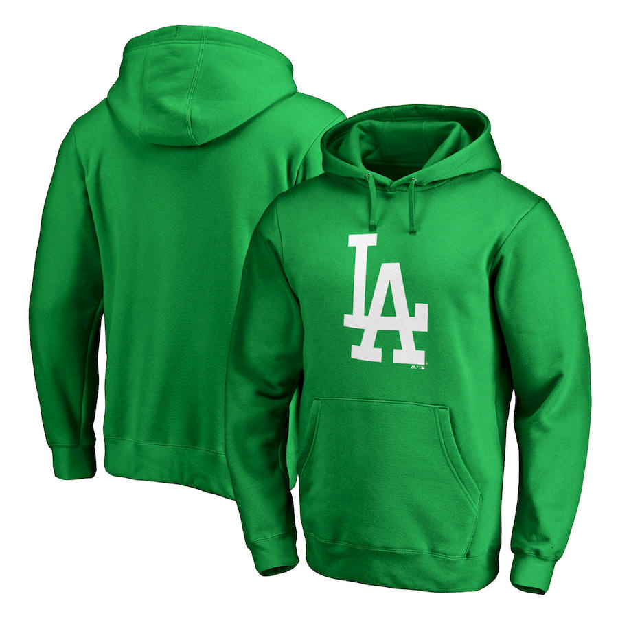 Los Angeles Dodgers Majestic St. Patrick's Day White Logo Pullover Hoodie Kelly Green