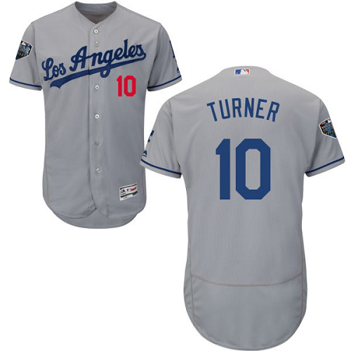 Dodgers #10 Justin Turner Grey Flexbase Authentic Collection 2018 World Series Stitched MLB Jersey