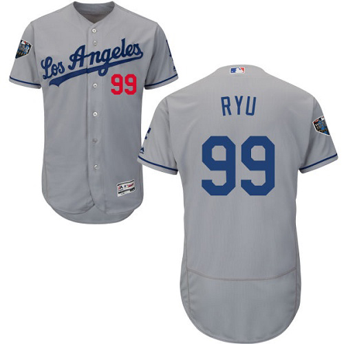 Dodgers #99 Hyun-Jin Ryu Grey Flexbase Authentic Collection 2018 World Series Stitched MLB Jersey