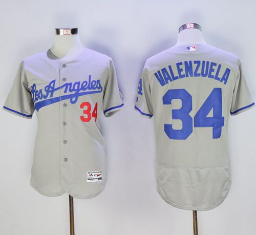 Dodgers #34 Fernando Valenzuela Grey Flexbase Authentic Collection Road Stitched MLB Jersey
