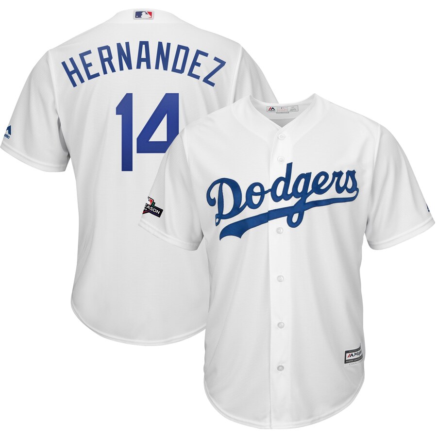 Los Angeles Dodgers #14 Enrique Hernandez Majestic 2019 Postseason Home Official Cool Base Player Jersey White