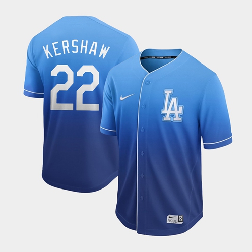 Nike Dodgers #22 Clayton Kershaw Royal Fade Authentic Stitched MLB Jersey