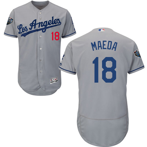 Dodgers #18 Kenta Maeda Grey Flexbase Authentic Collection 2018 World Series Stitched MLB Jersey