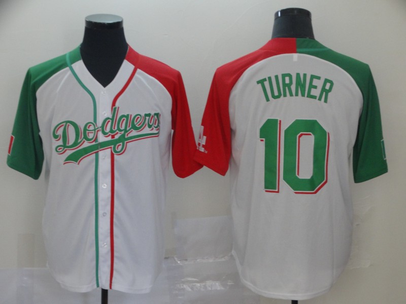 Dodgers #10 Justin Turner White Red/Green Split Cool Base Stitched MLB Jersey