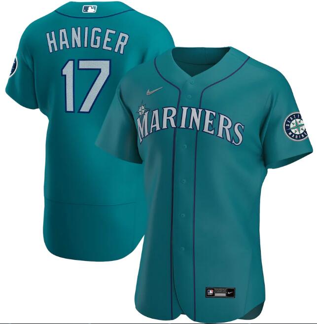 Men's Seattle Mariners #17 Mitch Haniger Aqua MLB Flex Base Stitched jersey